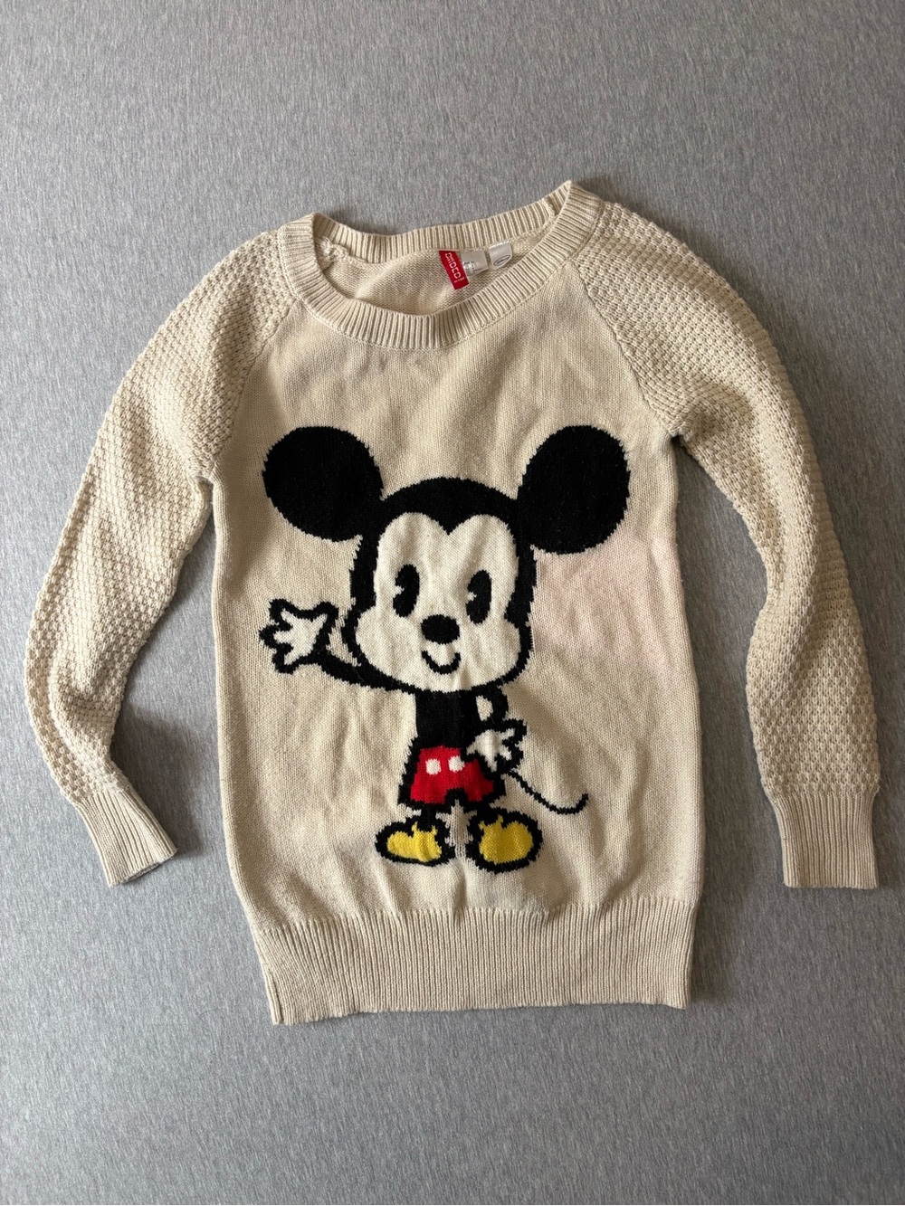 Disney Cream Crewneck Sweater with Classic Mickey Graphic